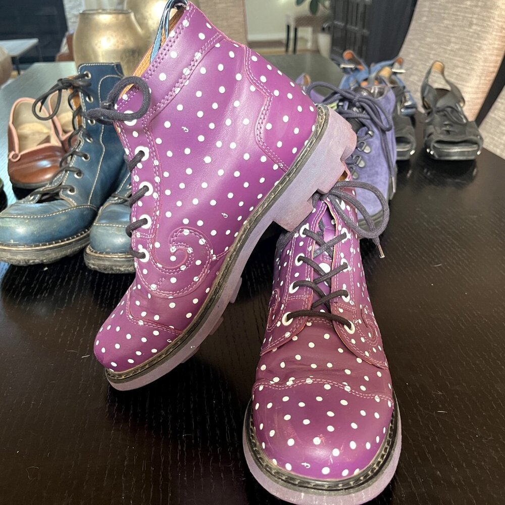 Fluevog Purple Polka Dot Derby Swirl (5 Eye) - Discontinued